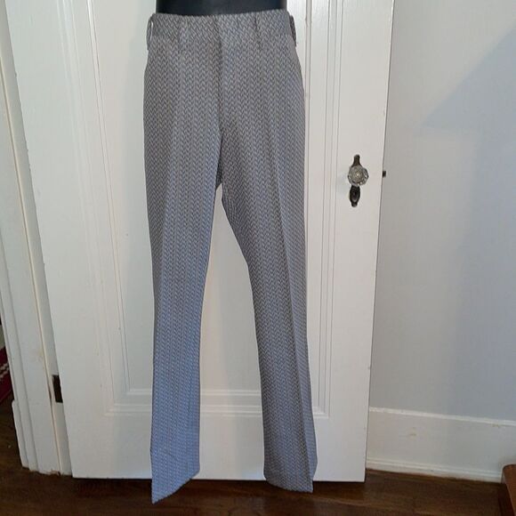 Vtg 70s brown, gray & tan patterned double knit pants - Picture 2 of 7